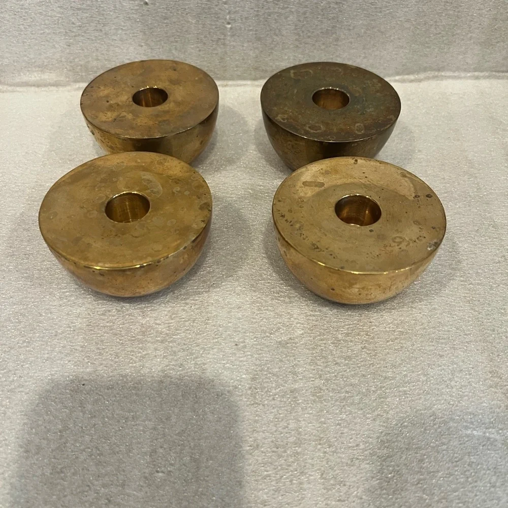 4 Crate and Barrel Orb Mid Century Modern Solid Brass Candlestick Holder RARE